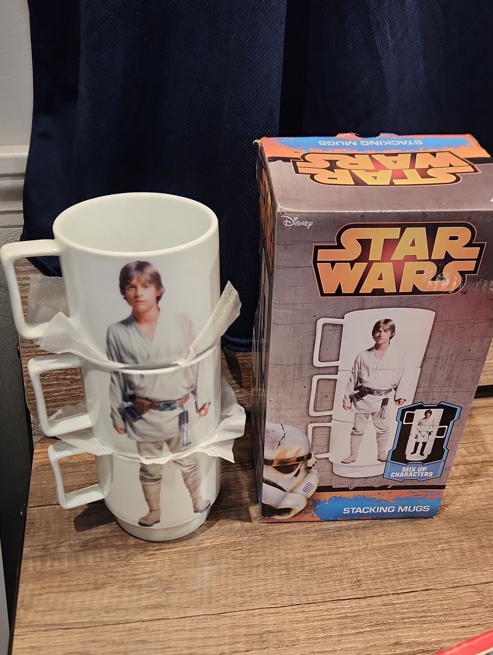 NIB Disney 2013 Star Wars Set Of 3 White Mix Up Characters Stacking Mugs